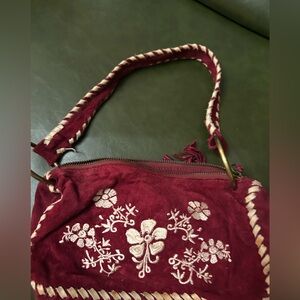 Wilson leather  Embroidered Burgundy Handbag shoulder bag